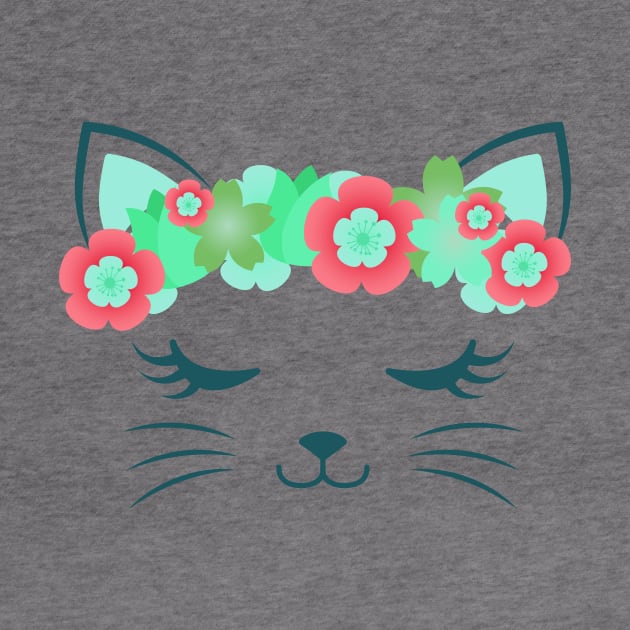 Kawaii cat, kitty kat, flower crown, cute cat, cat party, cat gift, pretty kitty, cat lover, cat collection, cat face by theglaze